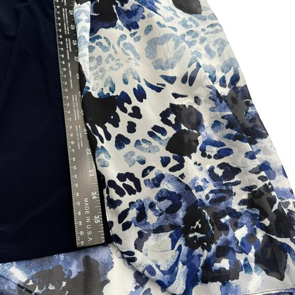 SLNY Women's Large Blue Floral Animal Print Silky High Low Sleeveless Midi Dress - Picture 8 of 9